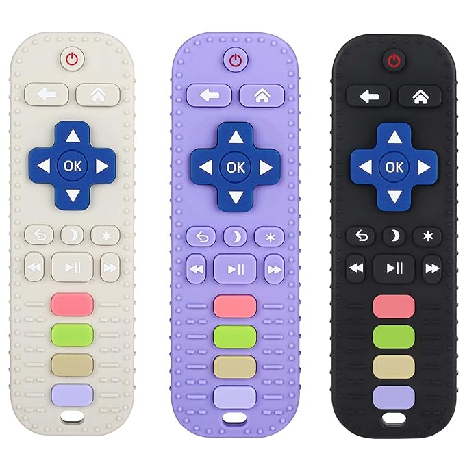 Chuya Silicone Baby Teether Chew Toy for Babies 0-6 Months 3-24 Months, Teething Relief Baby Toys for Infants Remote Control Shape (3 Pack)
