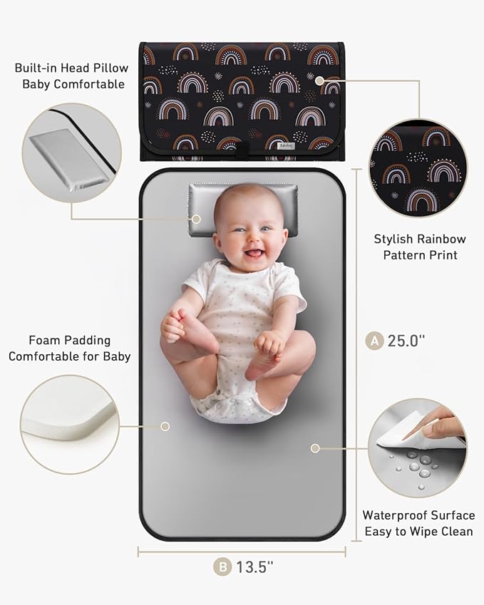 Babebay Portable Diaper Changing Pad, Waterproof Foldable Travel Changing Mat for Baby Boy Girl, Lightweight Travel Changing Station, Boho Geometric Pattern