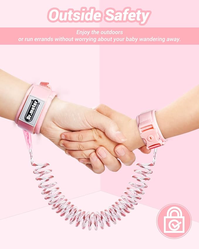 Anti Lost Wrist Link, 2 Pack Toddler Safety Leash with Key Lock, Reflective Child Walking Harness - Dual 8.2ft Length Pink & Green Kids Leash for Boys and Girls Outdoor Essencial