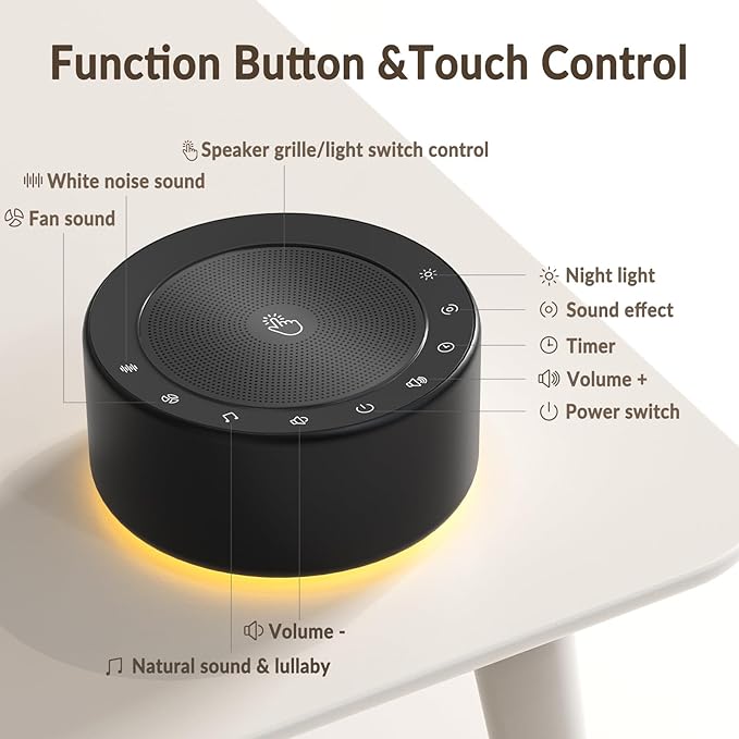 Nursery Lamp with Sound Machine, Mood Lighting, 7 Colors Night Light, 30 Soothing Sounds, White Noises for Baby, Adults. Timer, Plug in, Memory Function, Touch Control