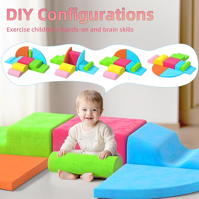 8 Piece Toddler Climbing Blocks，Soft Play Climbing Toys Indoor for Toddlers Ideal Crawling and Exploration Play Set for Baby Gym/Toddler Playground (Rainbow Color, 8pcs)