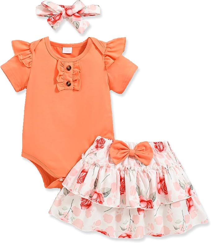 Newborn Infant Clothes Baby Girl Dress Summer Toddler Outfit Cute Girl Romper Skirt Set+Headband