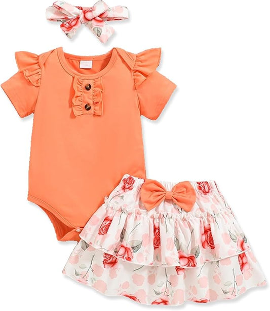 Newborn Infant Clothes Baby Girl Dress Summer Toddler Outfit Cute Girl Romper Skirt Set+Headband