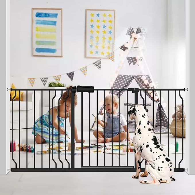 Fairy Baby Extra Wide Baby Gate Black 53-57.5 Inch Wide, Walk Through Pressure Mounted No Drill, Long and Large Tension Gate for Pet and Kids