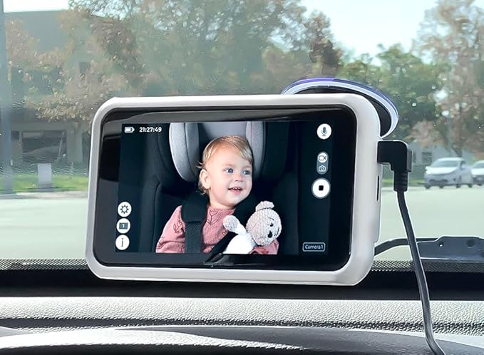Tiny Traveler Baby Monitor - Tiny Wireless Basic Kit (TT002PBW) with Power Bank - Wireless Baby Car Monitor Camera, 8 Hours Power Bank, Night Vision, Video Record & Share, 5" Touchscreen LCD - White