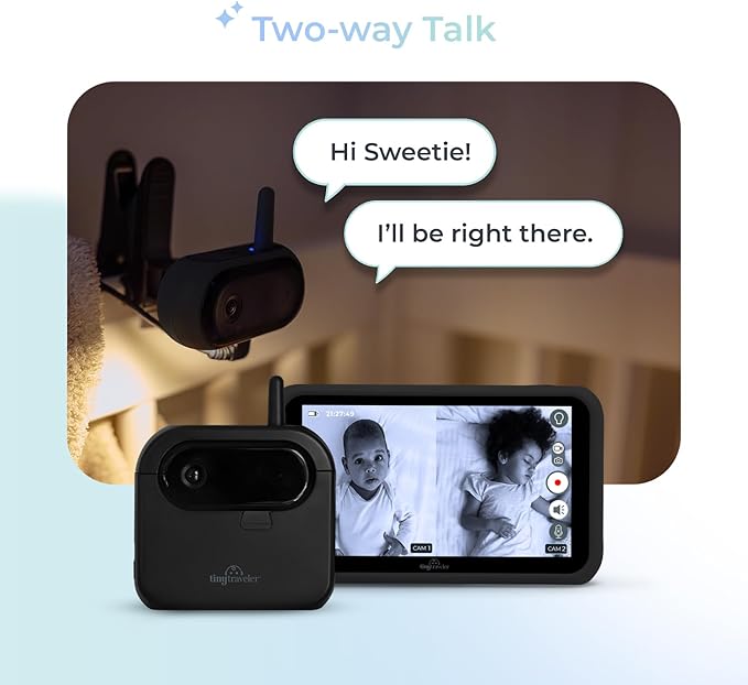 Tiny Traveler Ai Smart Wireless Baby Car Monitor with Add-On Camera, Travel Kit & Power Bank - AI-Powered Safety Alerts Detection, Virtual Fence, Long Range 1000ft Night Vision, 2-Way Talk - Black