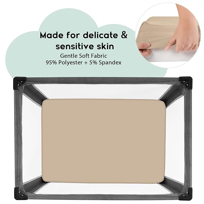 Yoofoss Pack and Play Sheets Fitted, Mini Crib Sheets 2-Pack for Pack N Play Mattress, Stretchy Playard Sheet, Soft and Breathable (Apricot-Green)