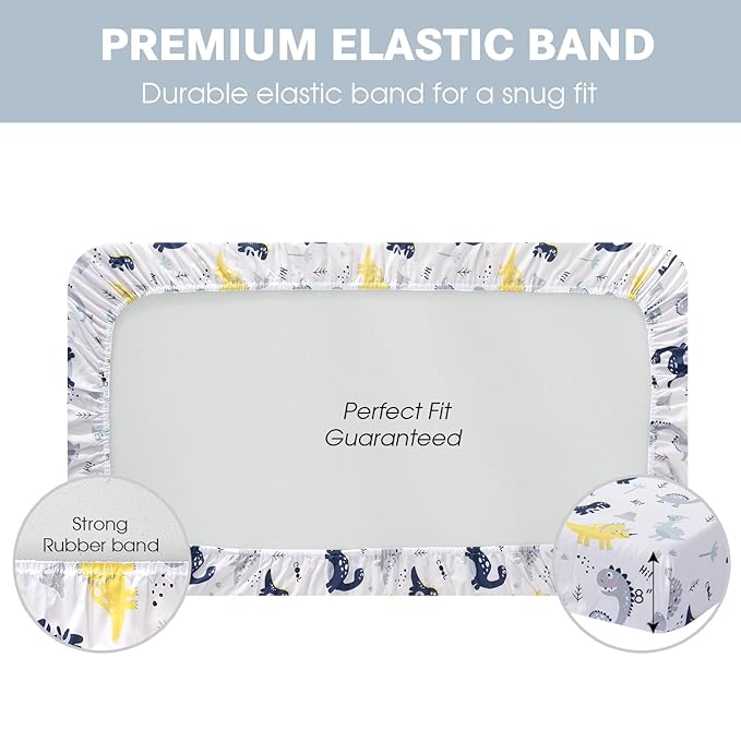 Plushii Crib Sheets for Baby Boys 3 Pack, 28"x 52" Extra Soft Microfiber Crib Sheet Set for Baby Crib Mattress Sheet & Toddler Mattress Pad, Dinosaur & Elephant & Stars