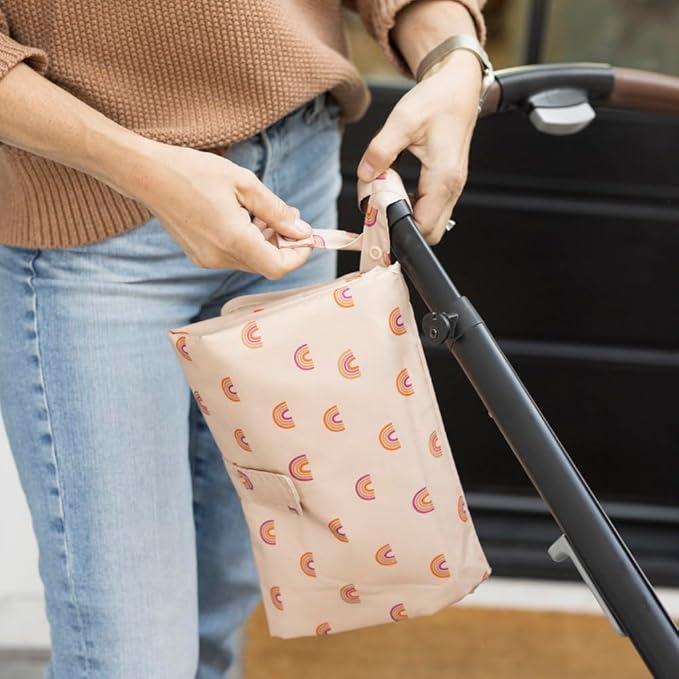 Tiny Twinkle Portable Diaper Changing Pad – Foldable, Waterproof & Compact Travel Changing Mat with Storage | Smart Wipes Pocket for On-The-Go Parents(Boho Rainbow)