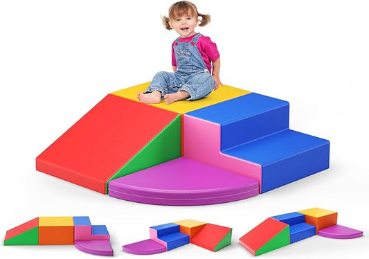 Lischwert Foam Climbing Blocks for Toddlers 1-3, 4pcs Soft Play Set with Crawling Exploration Toys, Indoor Outdoor Infant Safe Blocks for Baby Gym Toddler Playground - Colorful