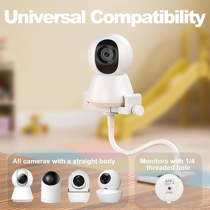 Upgraded Baby Monitor Mount - Universal Adjustable Baby Camera Clip Mount for Hello Baby, Nanit Pro, Infant Optics, VTech & Most Baby Monitors, Detachable Arm Monitor Holder Flex Stand for Crib