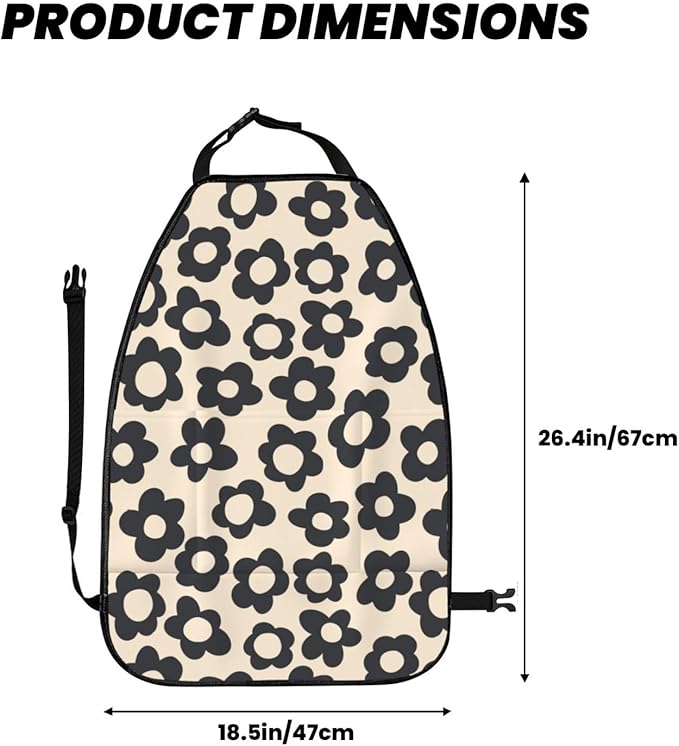 Vintage Groovy Flowers Car Kick Mats Back Seat Protector 2 Pack Auto Seat Back Covers with 3 Organizer Travel Accessories Universal Vehicle Interior from Dirt, Mud