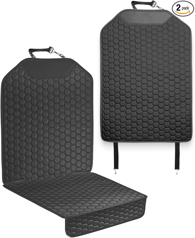 Owleys Car Seat Protector Set - Black, Waterproof & Non-Slip, Kick Mat & Back Seat Protection