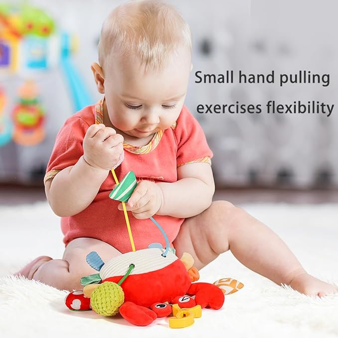 Car Seat Toys for Babies 0–12 Months – Hanging Baby Activity Toy for Car Seat, Stroller, Crib & Gym – Infant Plush Rattle with Mirror, Crinkle, Clip-On for Boys & Girls