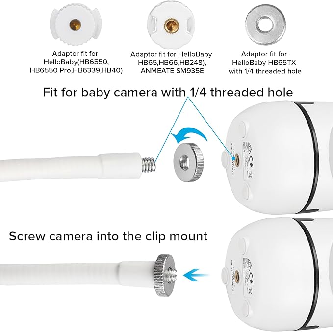 Flexible Baby Monitor Mount Compatible with HelloBaby HB65/HB40/HB6550/HB66/HB6339/HB6550 Pro, ANMEATE SM935E, Baby Camera Mount Without Tools or Wall Damage