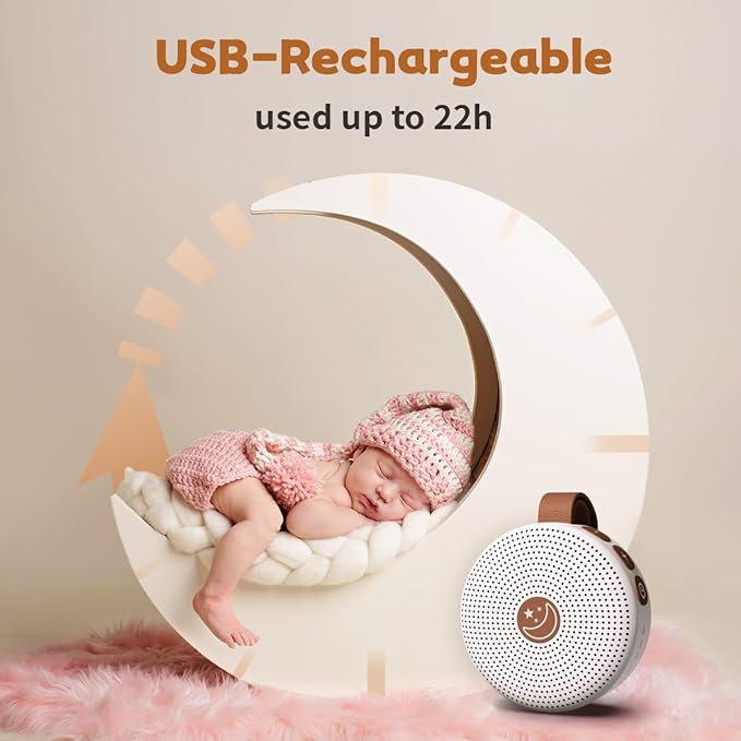 Mini Sound Machine Portable Baby White Noise Machine Brown Noise Machine with 30 Soothing Sounds for Kids Adults Auto-Off Timer 32 Volume Levels Battery Sleep Machine for Home Office Privacy & Travel