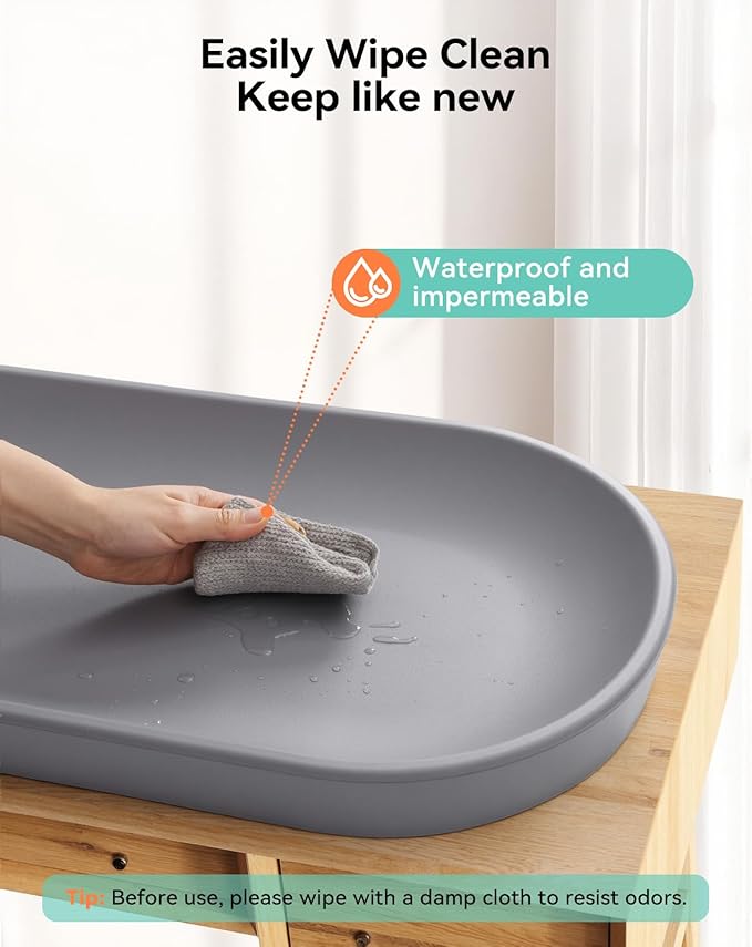 COMOMY Baby Changing Pad for Dresser - Wipeable Changing Pad with Restraining Belt, Waterproof, Soft, Lightweight and Portable, Easy to Clean for On The Go Diaper Change, Grey