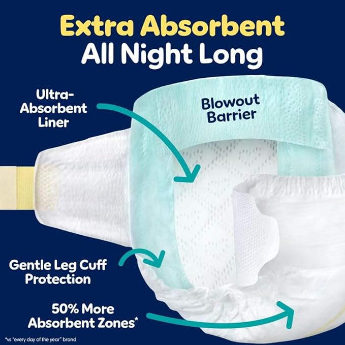 Pampers ZZZ Overnight Diapers, Size 4 (22-37 lbs), 58 Count, Nighttime Protection Disposable Baby Diaper, Night Time Leak and Skin Protection