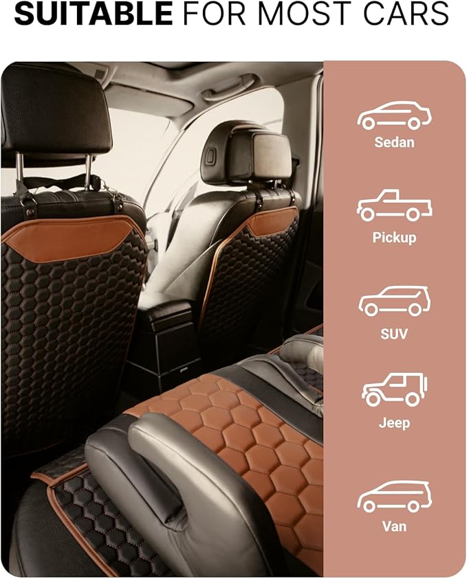 Owleys Premium Leather Car Seat Protector for Back Seat - Back Seat Cover for Kids - Car Kick Mat - Back of Seat Protector for Kids Feet Car Seat Back Protector - 1 Pc Hexy