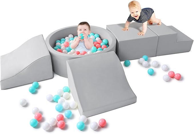 Foam Climbing Blocks for Toddler: with 4-Piece PU Leather Climbing Toys and a Ball Pit - Foam Ball Pit for Toddlers - Climbing Toys Indoor for Kids Crawling