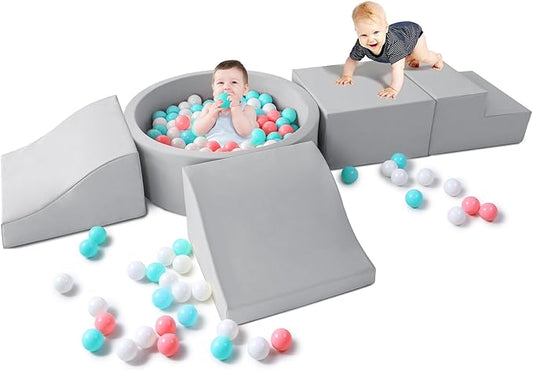 Foam Climbing Blocks for Toddler: with 4-Piece PU Leather Climbing Toys and a Ball Pit - Foam Ball Pit for Toddlers - Climbing Toys Indoor for Kids Crawling