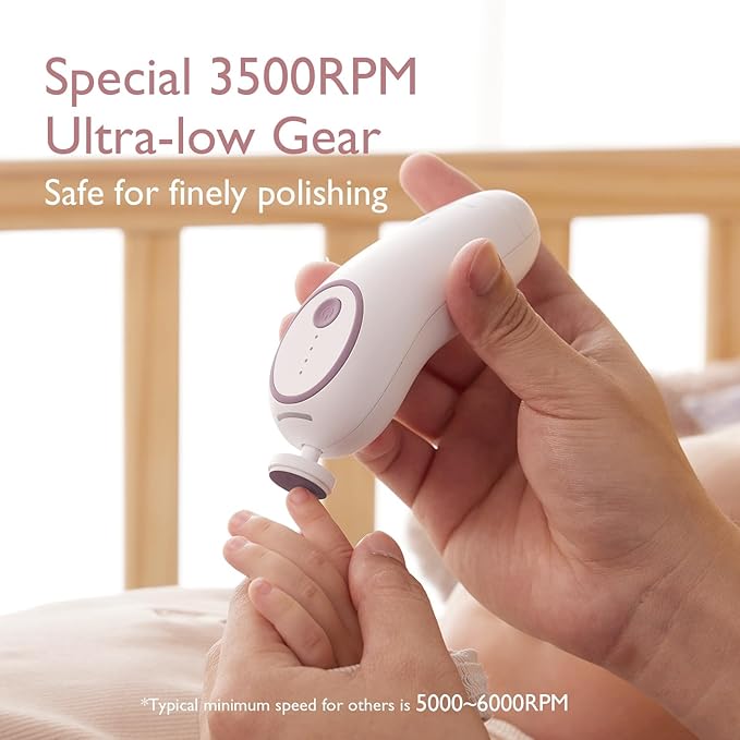 Momcozy Baby Nail File Electric, Gentle Baby Nail Trimmer Electric, Baby Nail Clipper with Night Light, 7 Grinding Head Replacement Pads, Pink