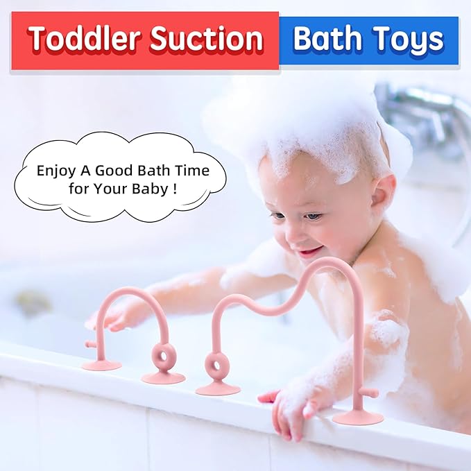 Baby Sensory Teething Chew High Chair Suction Toys for Infant Toddlers 6 12 18 24 Months, Food Grade Silicone Teether with Oak Loop Montessori Educational Baby Bath Toy Gifts (Dark Pink)