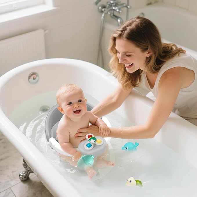 Baby Bath Seat for Babies 6 Months & Up, 360°Protection Bath Seats for Babies Sitting Up, Lockable Armrests, Non-Slip Comfortable Toddler Bath Seat with Soft Cushion