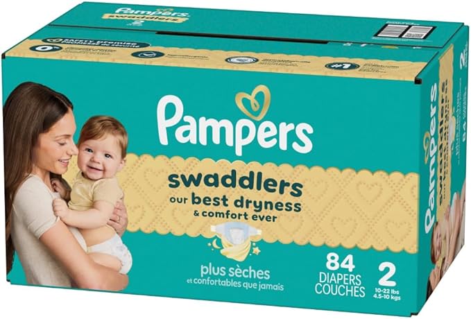 Pampers Swaddlers Diapers, Size 2 (10-22 lbs), 84 Count, Absorbent, Keeps Baby Dry and Comfortable, Skin Safe Disposable Baby Diaper (Packaging May Vary)