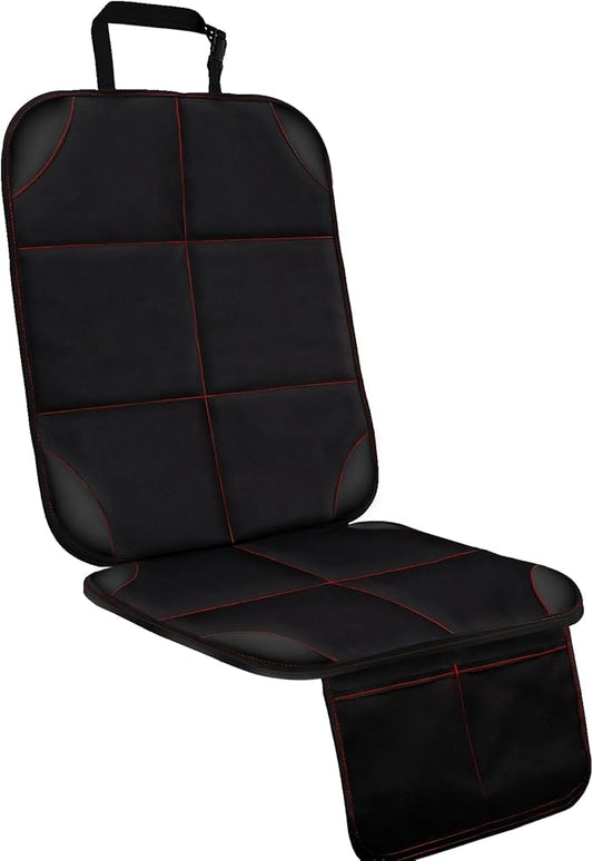 SMART ELF Car Seat Protector for Child Car Seat, 1Pack Car Baby Seat Protector with red line Design, Car Seat Mat with Non-Slip Bottom and 2 mesh Storage Pockets, Suit for Sedan, SUV, Trucks (Black)