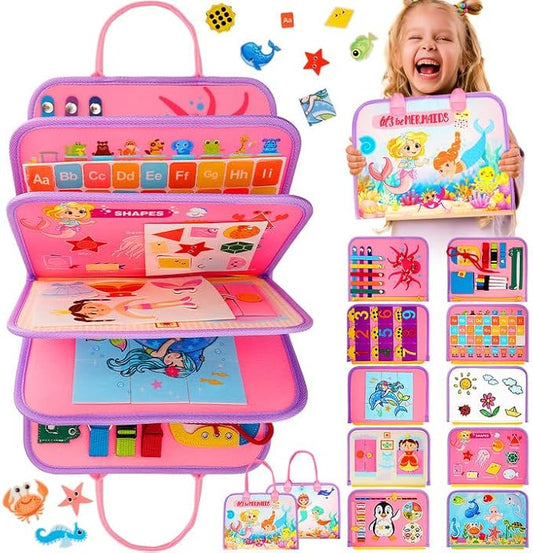 Toddler Busy Board, Montessori Toys for 1 2 3 Year Old Girl Birthday Gifts - Educational Busy Book, Kids Sensory Toy, Preschool Learning Activities and Travel Toys for Toddlers 1-3 2-4