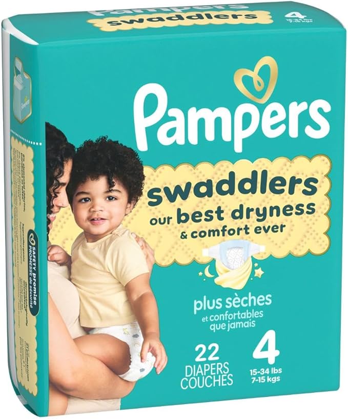 Pampers Swaddlers Diapers, Size 4 (15-34 lbs), 22 Count, Absorbent, Keeps Baby Dry and Comfortable, Skin Safe Disposable Baby Diaper (Packaging May Vary)