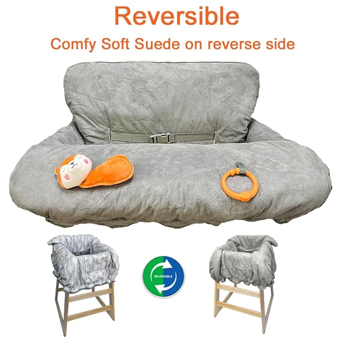 Shopping Cart Cover for Baby Grocery Cart Cover for Baby boy and Baby Girl, High Chair Cover for Baby and Toddler, Baby Registry Gift - Waterproof - Extra Large - Cotton - Double Sided (Light Grey)