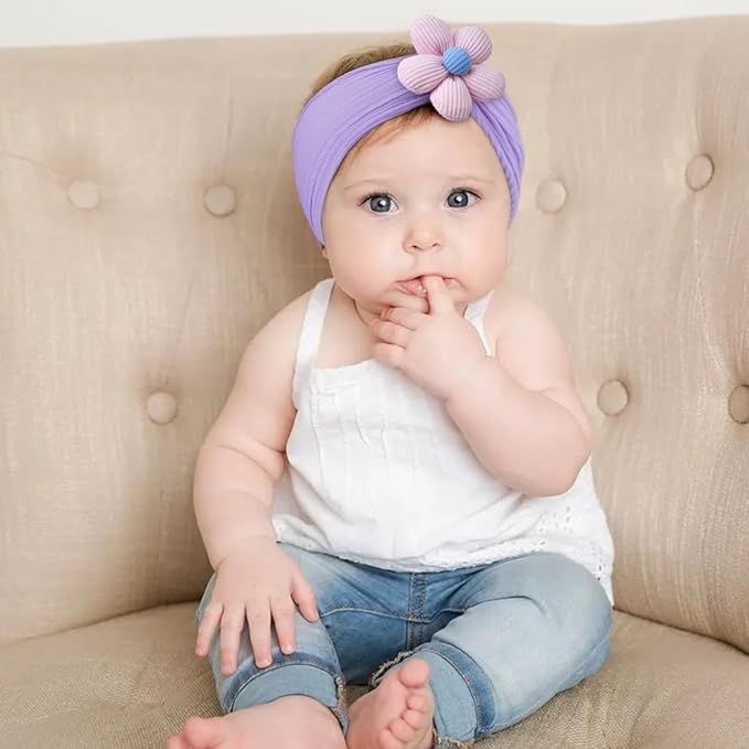 CÉLLOT Baby Flower Headbands Baby Girls Nylon Headbands Soft Elastic Hairbands Hair Accessories for Newborn Infant Toddler Kids (Violet,Cameo,Pink)