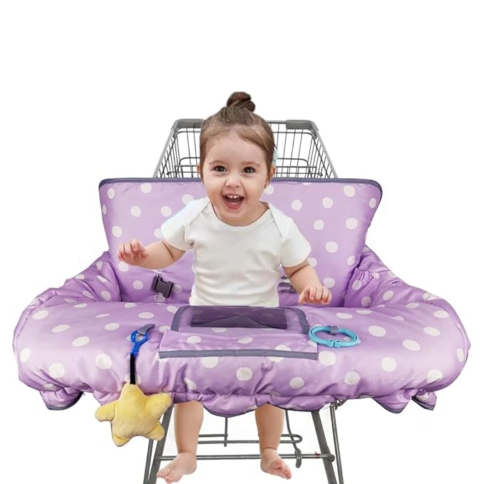 Shopping Cart Cover for Baby boy Girl, Multi-in-1 Cart Covers for Babies, Infant High Chair Cover, Machine Washable, Soft Padded Grocery cart seat Cushion Cover, Purple dot
