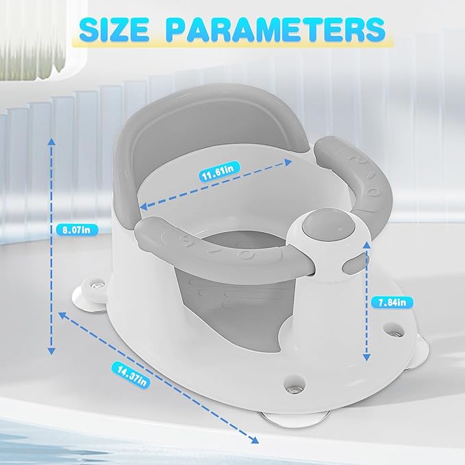 Baby Bath Seat for Babies 6 Months & Up, Bath Seats for Babies Sitting Up, 3 Baby Bath Toys, Open Design, Non-Slip, Compact Toddler Bath Seat.
