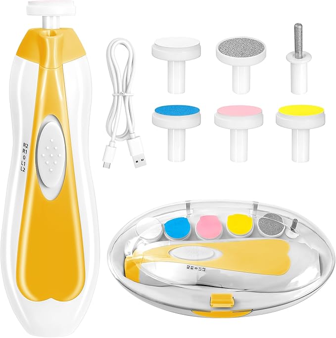 Baby Nail Trimmer Electric, 6 in 1 Rechargeable Baby Nail Clippers Manicure Set Grooming Kit for Toddler Infant or Adults (Yellow)