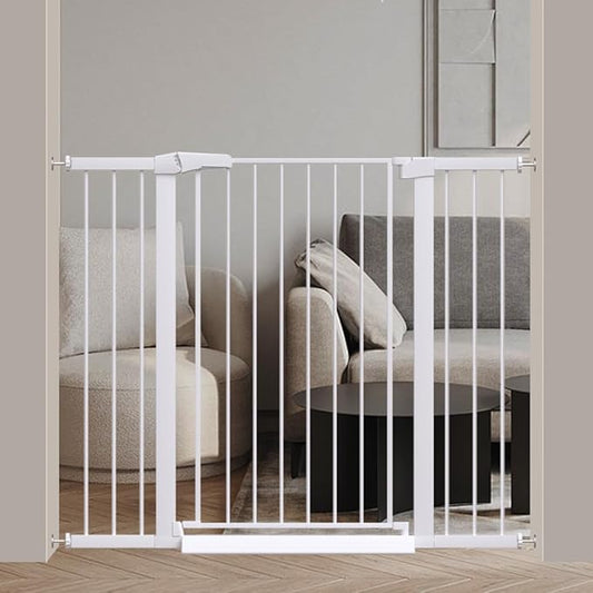 Fairy Baby 38" Extra Tall Cat Gate No Drill, 46.1"-48.8" Extra Wide Large Dog Gate Indoor, Pressure Mounted Walk Through Tension Safety Gate, Auto Close Child Pet Gate for Stairs Doorway, White