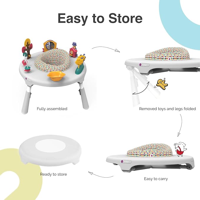 ORIBEL PortaPlay 2-in-1 Baby Activity Center & Play Table| 5 Months+ | Convertible & Portable Stage-Based for Baby| with Development Focused Toys | Unisex (Wonderland Adventure, Grey)