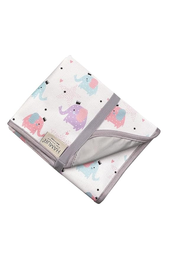 HAMUR HOME Portable Baby Changing Pad – Waterproof, Foldable & Lightweight Travel Mat – Soft & Machine Washable Diaper Changer – Compact & Durable (Elephant)