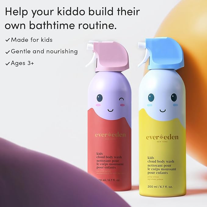 Evereden Kids Cloud Body Wash (6.7 fl. oz., Coconut Splash): Creamy Nourishing Cloud-Like Texture Toddler Body Wash - Gentle Hydrating Body Wash for Kids with Delicate Skin
