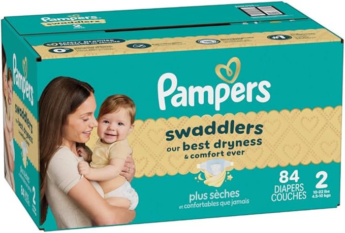 Pampers Swaddlers Diapers, Size 2 (10-22 lbs), 84 Count, Absorbent, Keeps Baby Dry and Comfortable, Skin Safe Disposable Baby Diaper (Packaging May Vary)