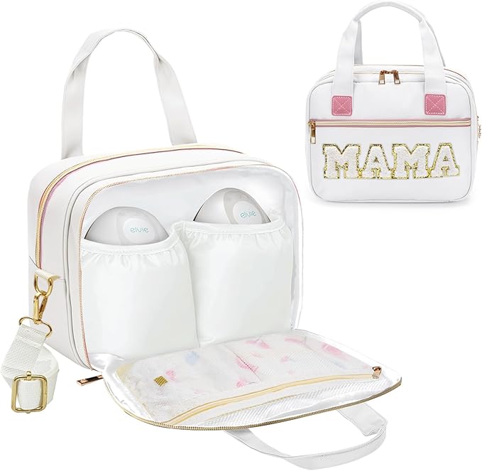 rain bunny Wearable Breast Pump Bag with Cooler and Ice Pack Compatible with Elvie Pumps and Medela Pump in Style, Pumps Cooler Bag with Shoulder Strap, Work, Travel and Family Use (White)