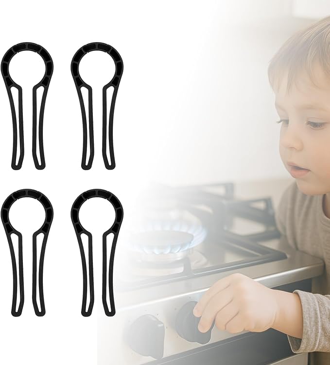 Gas Stove Knob Lock for Kids & Pets Safety,Gas Knob Lock to Effectively Prevent Accidental Touch,Easy to Install,Reusable PP Material,Fits Most Kitchen Sizes（BLACK,4PACK）