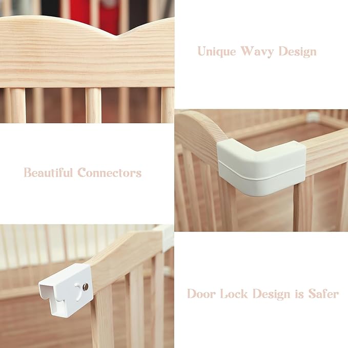 Baby Playpen, Wooden Playpen for Babies and Toddlers, Large Adjustable Wooden Baby Playard with Locking Gate, Easy to Assemble, Portable Play Pen, Infant Play Pen Play Area(102x67x24 Inch)