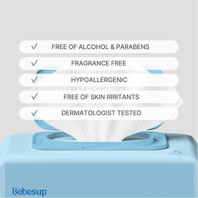 BEBESUP-Korea’s #1 Sensitive Baby Wipes -Hypoallergenic Water-based Unscented Alcohol-Free Extra-Thick Ｏrganic Superfood Extracts Plant- Based for sensitive skin Flip-Top (80 Count 1 Pack) Packs)