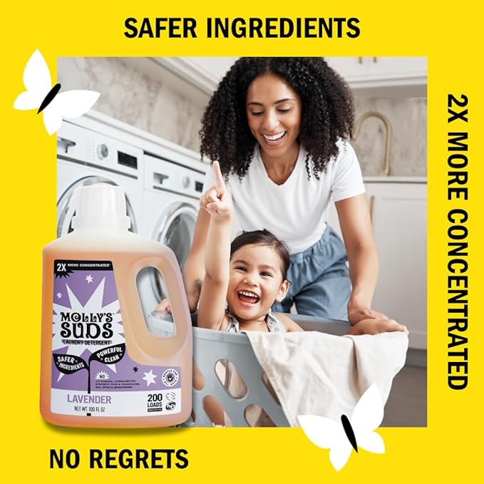 Molly's Suds Liquid Laundry Detergent | Clean Laundry Detergent Soap for Sensitive Skin | 2x Concentrated, High Efficiency (HE) | Lavender - 100 Loads