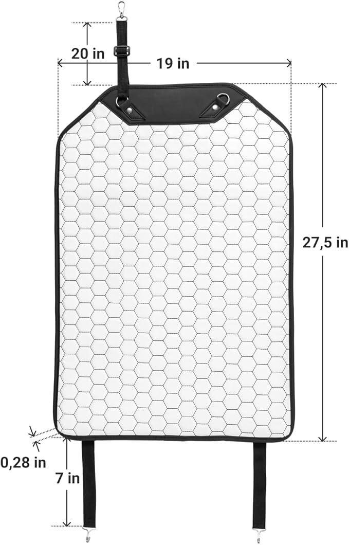 Owleys Car Kick Mat - Luxury Eco-Leather Back of Seat Protector 27.5"x18.5" - Waterproof Cover for Kids Feet - Universal Interior Guard for Light Upholstery SUV Sedan Truck - White