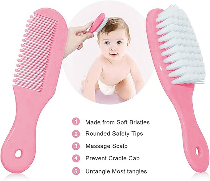 Baby Grooming Kit, Infant Safety Care Set with Hair Brush Comb Nail Clipper Nasal Aspirator,Baby Essentials Kit for Newborn Girls Boys (Pink)