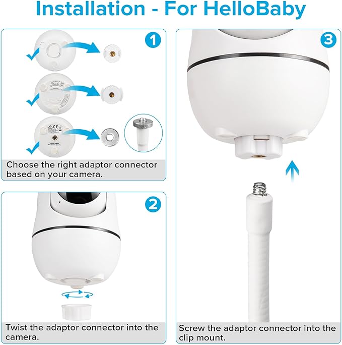Flexible Baby Monitor Mount Compatible with HelloBaby HB65/HB40/HB6550/HB66/HB6339/HB6550 Pro, ANMEATE SM935E, Baby Camera Mount Without Tools or Wall Damage